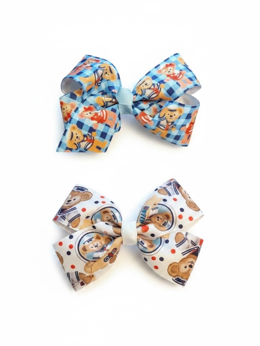 New BUNDLE of 2 Duffy the Bear Mickeys Teddy Bear Rare Bow Clips Disney Parks